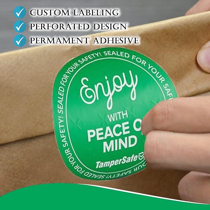 Angel's Peel Lounge Tamper Proof Stickers Roll — Tamper Evident Stickers for Delivery Food Safety, Bakery Boxes, Writable Seal Tape, Thank You Labels for Packaging - 3x3in 250-COUNTS, Green, Round