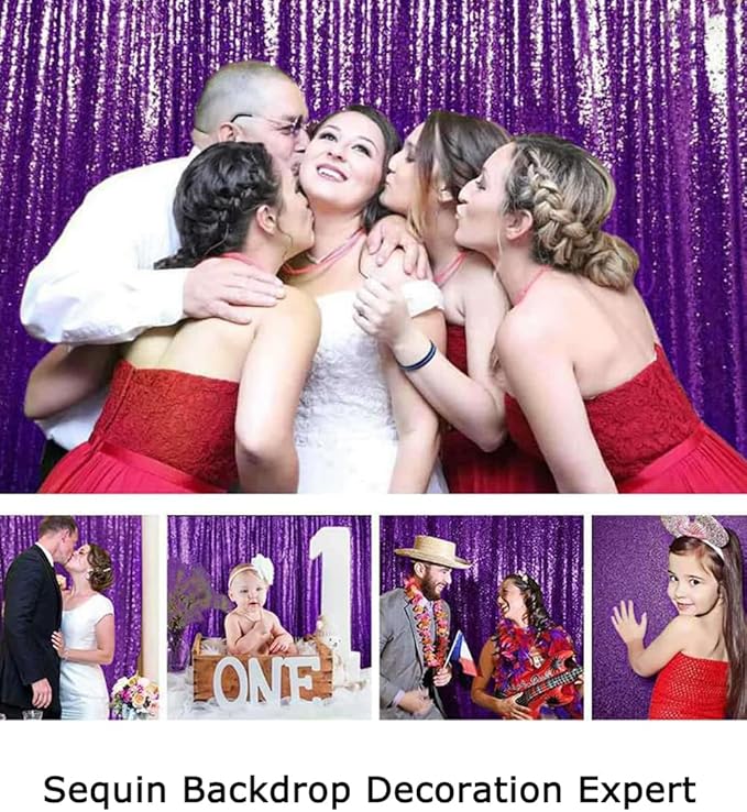 ShinyBeauty Purple 4FTx8FT Sequin Photo Backdrop Bridal Shower Photo Booth Backdrop Royal Purple Sequin Curtains 2 Panels