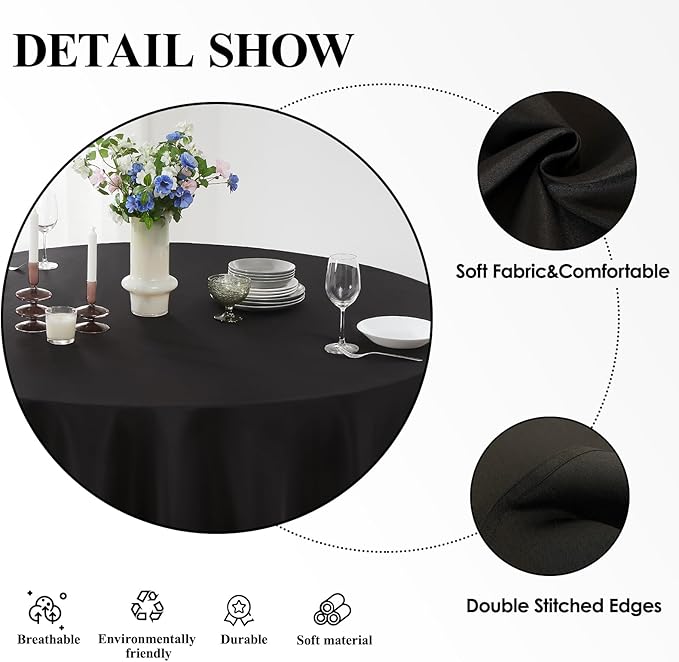 Round Tablecloth 10 Pack 90 Inch Black Tablecloths Washable Decorative Linen Polyester Table Clothes Cover for Dining Table Banquets Buffet Parties and Wedding