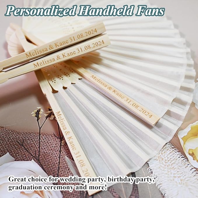 40 Pcs Personalized Cream Hand Fans for Wedding, Custom Engraved Silk Fans Folding Hand Fans, Summer Wedding Fans, Custom Wedding Party Favor Bridal Shower Gifts Baby Shower Favors