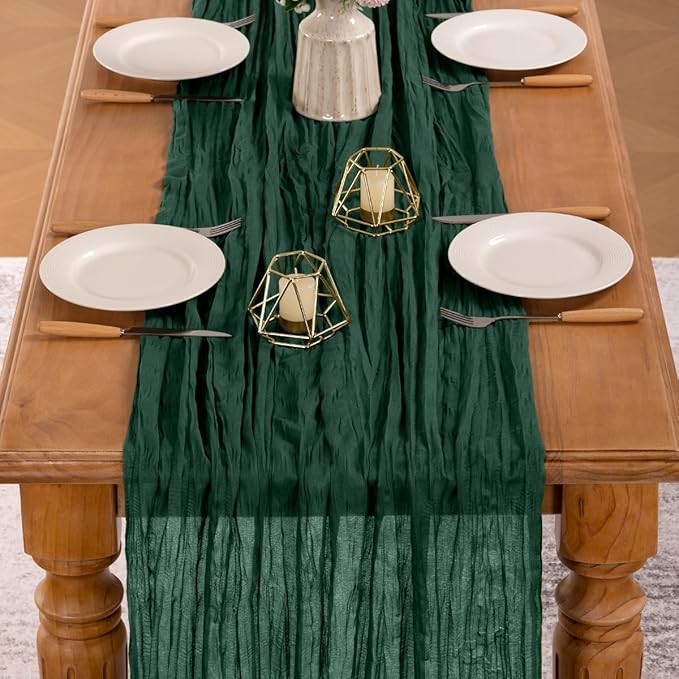 MLMW 10 Pack Christmas Table Runner Cheesecloth Emerald Green Table Runner Boho Cheese Cloth Gauze 160 inch Rustic Table Runner 13.3ft for Party Wedding Baby Bridal Shower Birthday