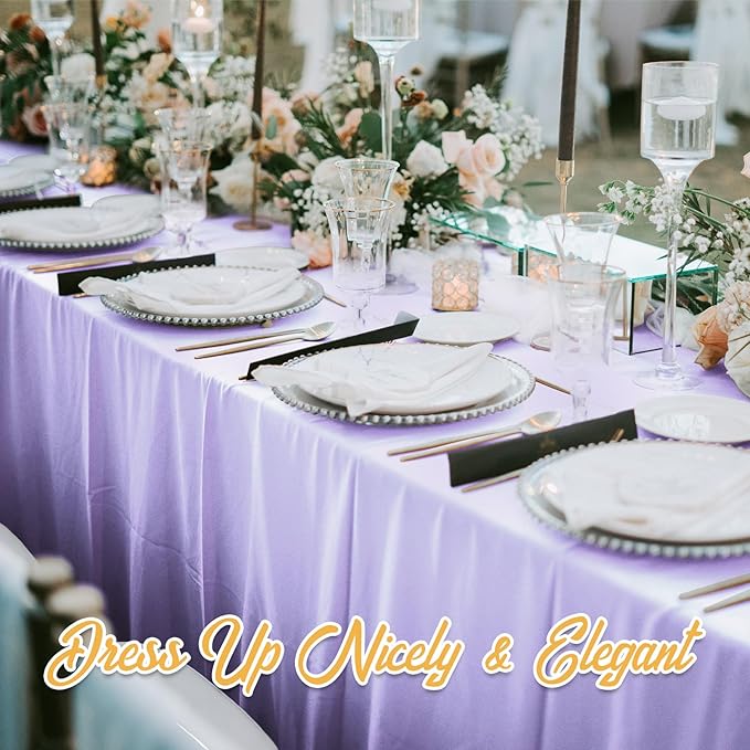 BRILLMAX 4 Pack Lavender Tablecloths for 8 Foot Rectangle Tables 90 x 156 Inch - 8ft Rectangular Bulk Linen Polyester Fabric Washable Cloth Cover for Wedding Reception Banquet Birthday Party