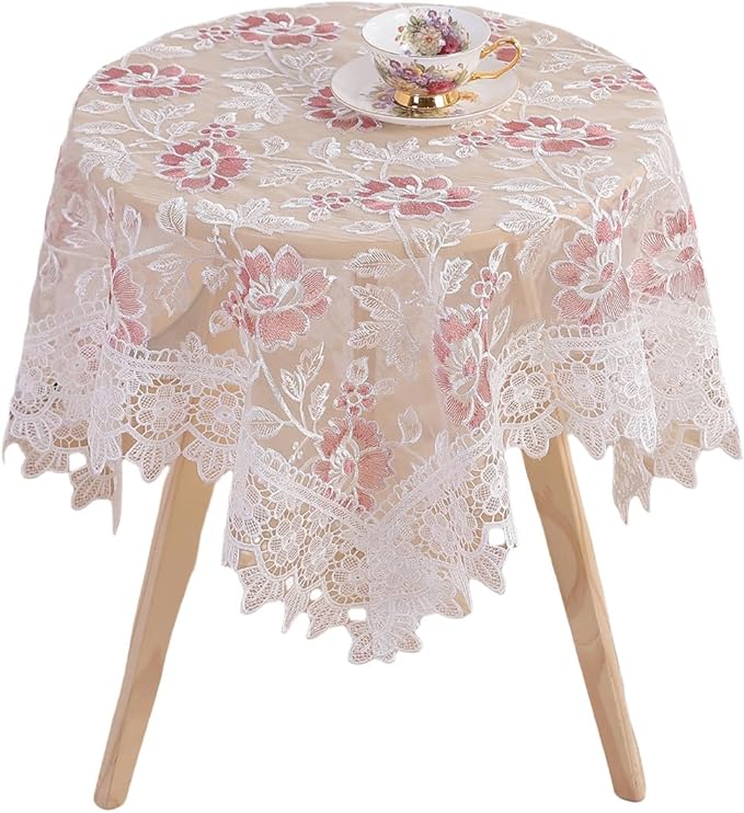 Round Embroidered Lace Tablecloth Vintage Decorative Exquisite Border Table Cover for Party Wedding Home Decorations, Round-70, White