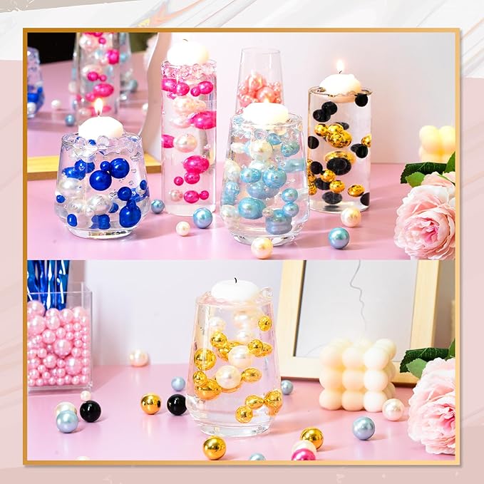 300Pcs Vase Filler Black No Hole Faux Pearl Beads for Vase Filling Decorations, Candle Centerpieces, Wedding Centerpieces, Home Party Decor (8/14/20mm)