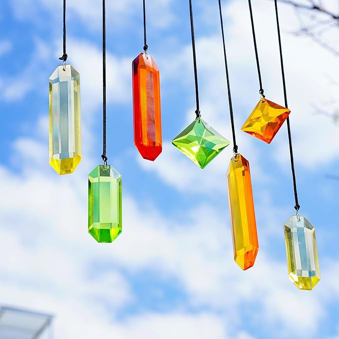 Set of 7 Colorful Crystal Ornaments for Window Hanging, Crystal Prisms Icicle Ornaments, Stained Gass Art Suncatcher for Indoor Window for Women