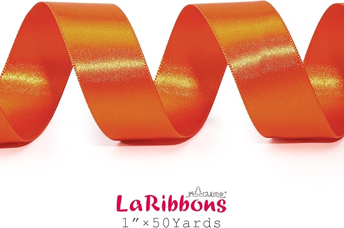 LaRibbons Orange Satin Ribbon 1 Inch 50 Yards Luxury Double Faced Russet Orange Silk Ribbon for Flower Bouquet Crafts Gift Wrapping Wedding Fall Decoration