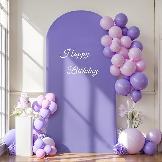 6.6FT Lavender Arch Backdrop Cover - Polyester Fitted Wedding Arch Stand Covers Round Top Chiara Arch Backdrop Cover for Birthday Party Banquet Photo Background Decoration