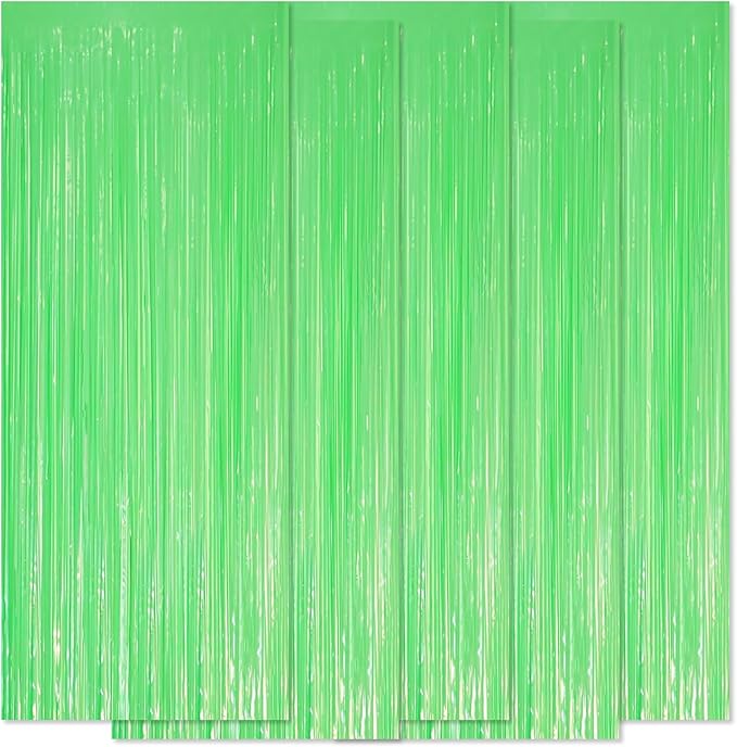 5 Pack Green Foil Curtain Backdrop 3.2ft x 8.2ft Tinsel Foil Fringe Curtains Macaron Photo Booth Streamer Backdrop for Party Decorations Birthday Baby Shower Bachelorette Holiday Decor (Pastel Green)