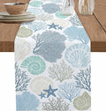Coastal Coral Cotton Linen Table Runner for Dining Kitchen, Wedding Outdoor Party Tablerunners Decoration, Blue Nautical Starfish Ocean Shell Beach Dresser Scarf Coffee Tablecloth Runners 13x60 Inches