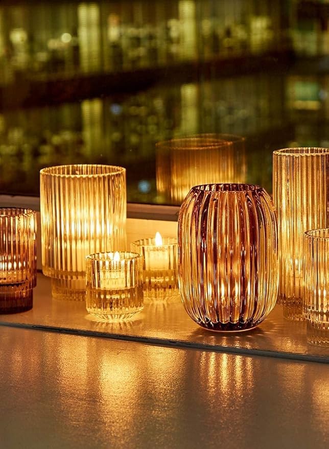 Serene Spaces Living Slim Clear Ribbed Glass Votive Holder, Decorative Centerpiece for Wedding, Christmas, Thanksgiving, Living Room, Home Décor, 2.25" Diameter & 6.25" Tall, Pack of 24
