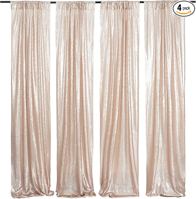 Poise3EHome Champagne Sequin Backdrop Curtains,4 Panels 2FTx8FT Glitter Background for Party Birthday Party Baby Shower Wedding Christmas Thanksgiving Holiday Festival Decor