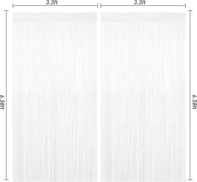 2 Pack White Tinsel Curtain Party Backdrop Decorations, Metallic Foil Fringe Curtain for Wedding Parties Door Streamers Christmas Baby Bridal Shower Birthday Bachelorette Photo Booth Party Decor