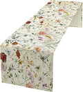 Floral Butterfly Table Runner,Rustic Colorful Flower Botanical Watercolor Pattern Print Burlap for Hotel Indoors Outdoor Dining Room Kitchen Holiday Party, 13x80in