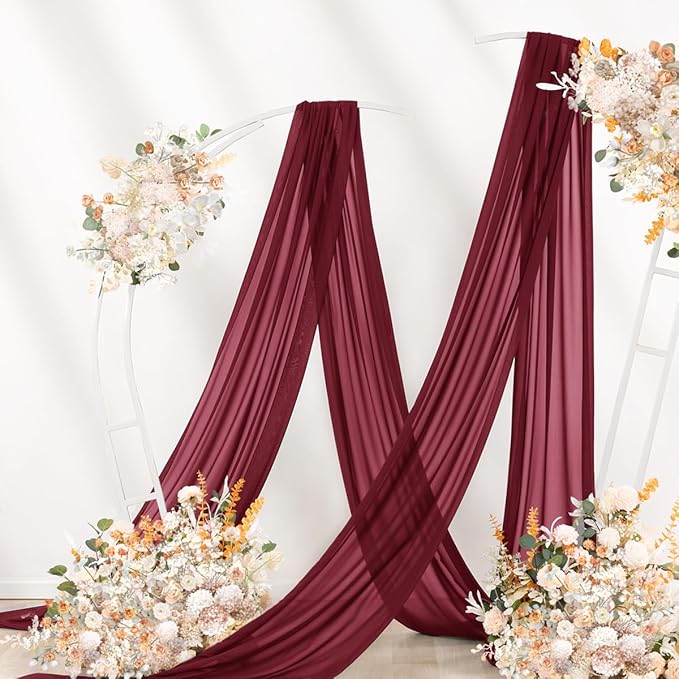 Burgundy Wedding Arch Draping Fabric 29" x 20 FT Red Drapes for Backdrop Sheer Curtains Wedding Drapes for Romantic Bridal Baby Shower Decor Ceremony Birthday Party Fall Outdoor Events