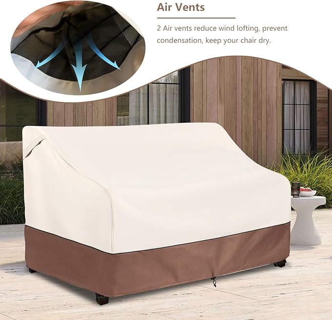 Okcool Heavy Duty Patio Sofa Cover, 100% Waterproof 2-Seater Outdoor Sofa Cover Fits up to 58W x 32.5D x 31H Inches, Lawn Patio Furniture Covers,Beige & Brown