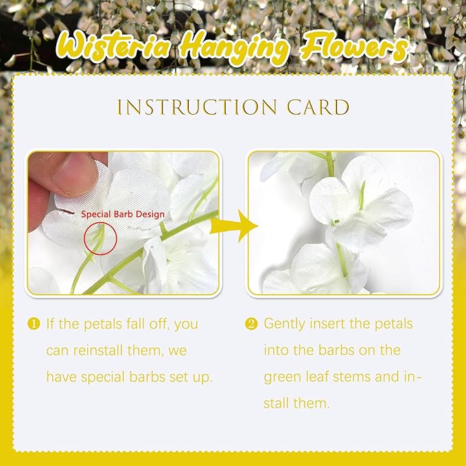 12 Pack Yellow Wisteria Hanging Flowers, 3.44 Ft Fake Hanging Flowers, Artificial Wisteria Garland Vines for Wedding Room Backdrop Outdoor Patio Garden Decoration
