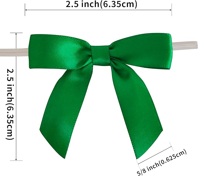 50pcs 2-1/2" Green Satin Ribbon Bows with Twist Ties for Gift Wrapping Packing Christmas Decoration (Green)