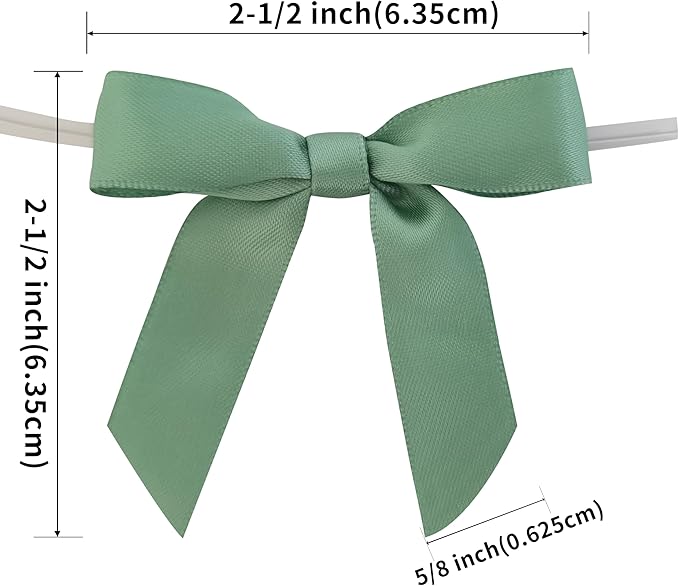 50pcs 2-1/2" Vanilla Green Satin Ribbon Bows with Twist Ties Celadon Satin Ribbon Bows for Candy Party Decoration Gift Packing Wrapping Accessories(2.5“,Vanilla)