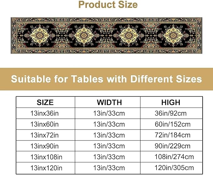 Colorful Boho Flower Table Runner, Vintage Rustic Farmhouse Paisley Hand Drawing Print Pattern for Home Kitchen Table Decor Dining Coffee Room Garden Party Decor 13x120in
