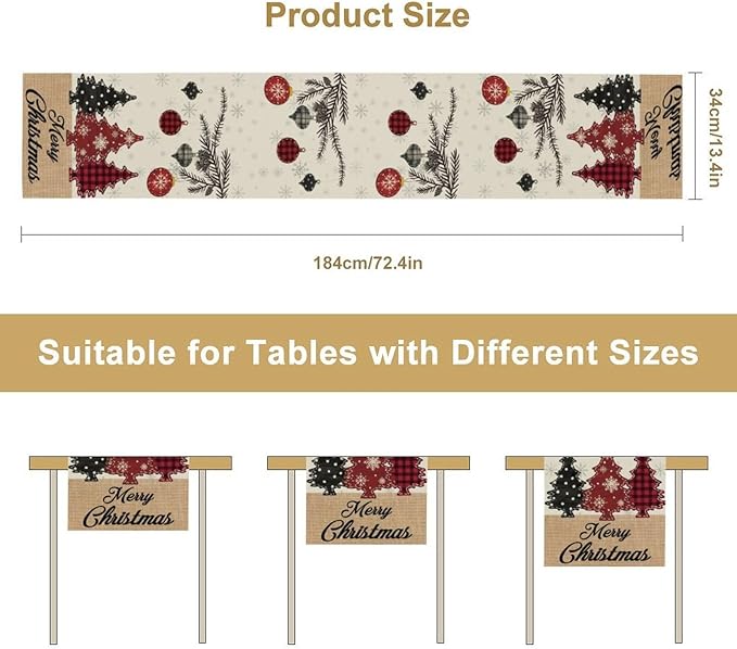 Merry Christmas Table Runner,Winter Xmas Holiday Kitchen Dining Table Decoration for Home Party Decor 13x70 Inch