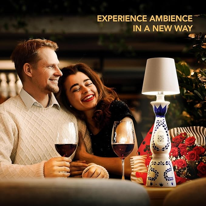 Wireless Bottle Lamp for Any Type of Bottle - LED Bottle Lamp for Indoor & Outdoor - 100% Waterproof - 3000K Warm Light - Wireless & Rechargeable, Unique and Beautiful Design (Navy Blue)