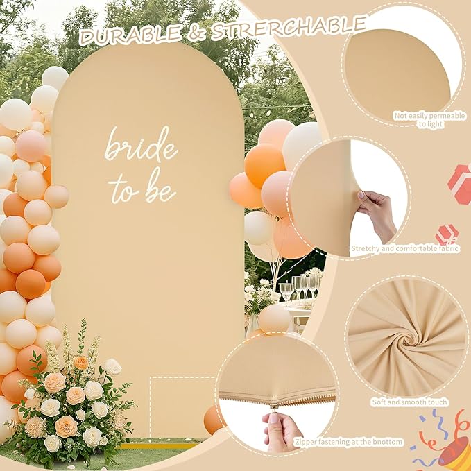 SoarDream 7.2FT Wedding Arch Cover Khaki Spandex Fitted Wedding Arch Stand Covers Fitted for Round Top Chiara Arch Cover Stretchy Backdrop for Birthday Birthday Party Balloon Decor