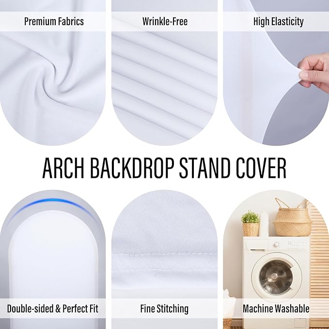 LEBENGURU Upgraded 7.2FT Wedding Arch Cover, White Spandex Fitted Arch Backdrop Cover, Round Top Chiara Stand Covers for Birthday Party Baby Shower Banquet Balloon Décor