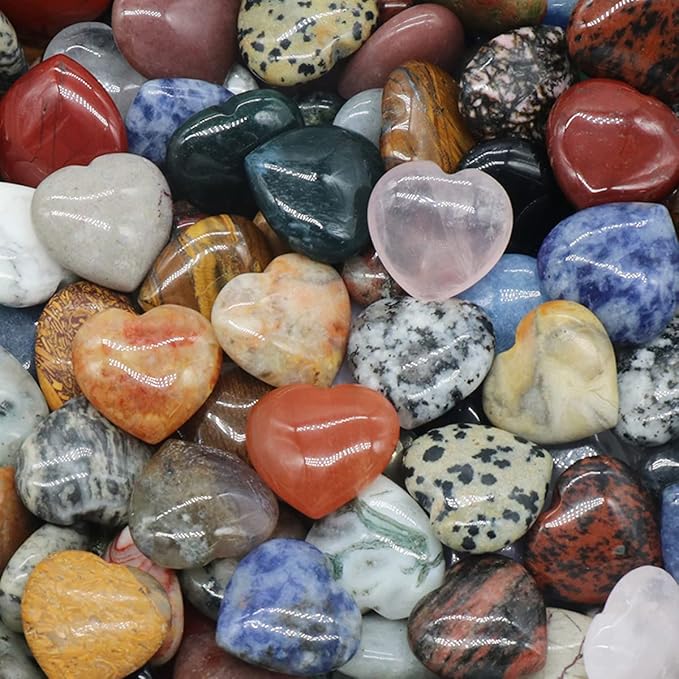 LE SKY 20 Pcs Natural Decorative Stones No Hole Heart Shape Healing Crystal Agate Chakra Beads for Home Jewelry Ornament