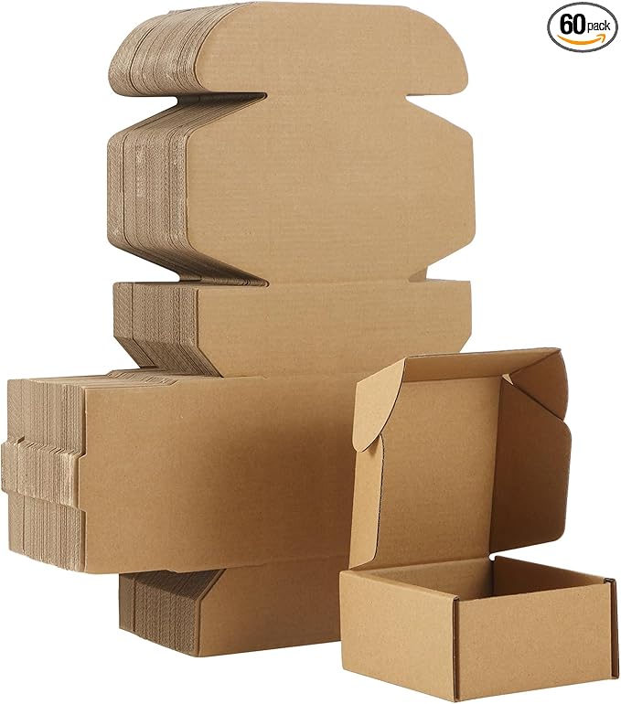 Qilery 60 Pcs Shipping Boxes Cardboard Gift Corrugated Cardboard Brown Boxes Mailer Packaging for Mailing Small Business Present (4x 4 x 2 Inch)