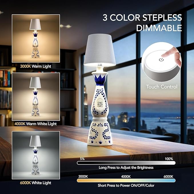 Wireless Bottle Lamp for Any Type of Bottle - LED Bottle Lamp for Indoor & Outdoor - 100% Waterproof - 3000K Warm Light - Wireless & Rechargeable, Unique and Beautiful Design (Navy Blue)