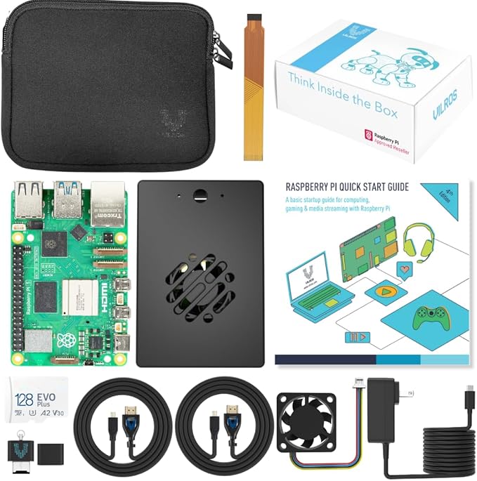 Vilros Raspberry Pi 5 Starter Kit MAX - Turbo Cooled Aluminum - (128GB Edition) - (2GB RAM)