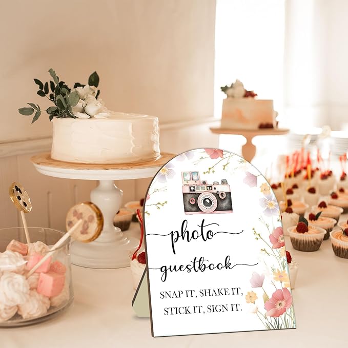 Wedding Photo Guestbook Desk Plaque, Floral Decor Party Welcome Sign, Bridal Shower Sign, Baby Shower Decoration Supplies, Wedding Shower Supplies, Reception Decor with Stand 8 * 10In