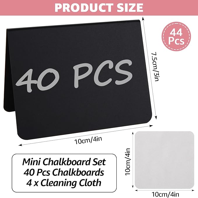 40 Pack Mini Chalkboard Signs for Food, 4x3 Inches Small Chalkboard Sign with 4 Cleaning Cloth, Small Reserved Tables Sign for Wedding Party Buffet Bakery Table Signs