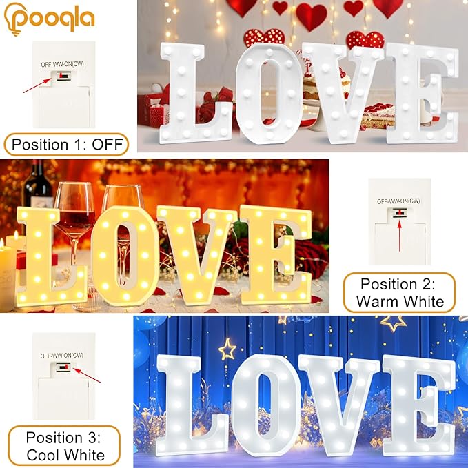 Pooqla LED Marquee Letter Lights, Warm White and Cool White Decorative Lighted Letters, Light Up Alphabet Letters for Boys Girls, Party, Wedding, Bar, Night Light, Birthday Decoration, Letter J