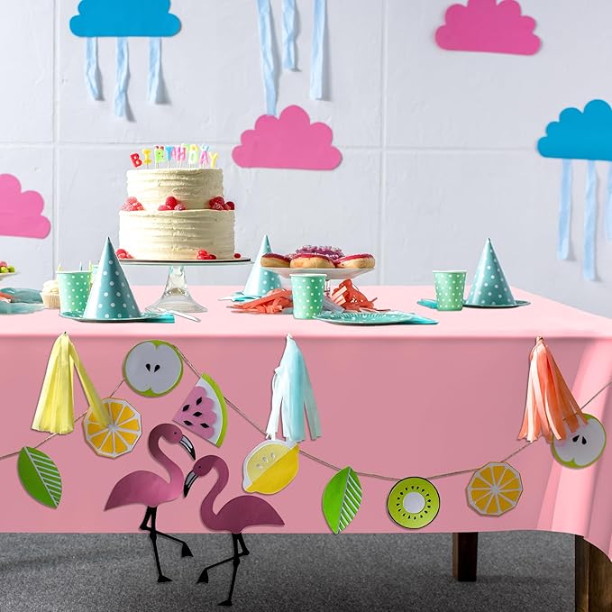 4 PCS Plastic Table Cloth Disposable, 54 x 108 Inches Pink Tablecloth, Plastic Table Cover Rectangle Tablecloth for Baby Shower Decorations and Wedding Party, Tablecloths of Leakproof Home Essentials