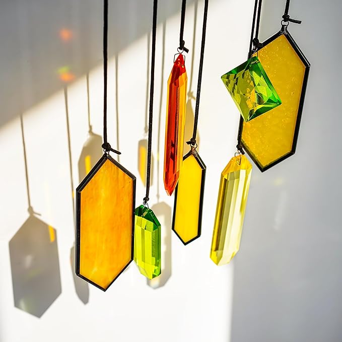 HDCRYSTALGIFTS 7pcs Crystal Sun Catchers for Windows Hanging - Stained Glass Suncatchers for Indoor Garden Christmas Tree Decorations (Fairy Tale Forest Design)