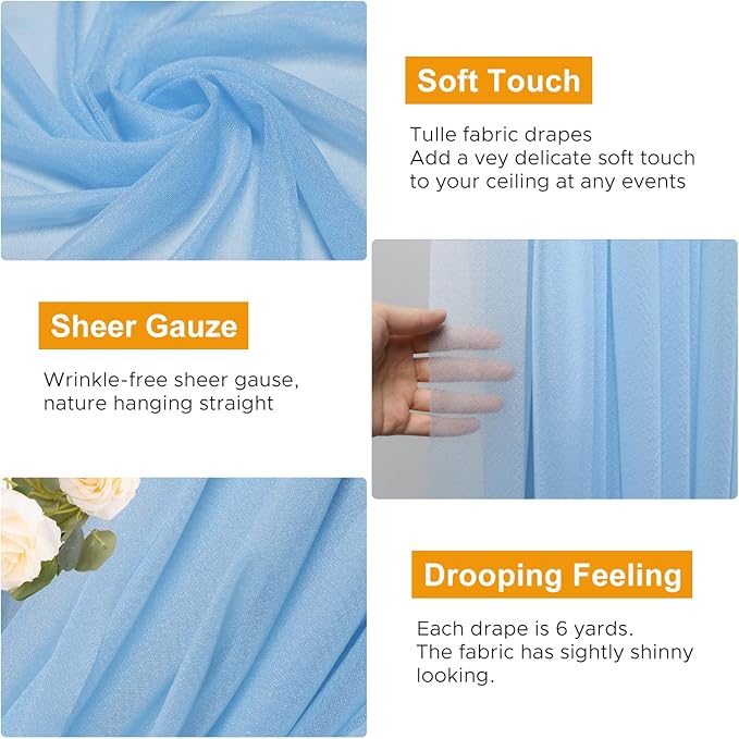 Wedding Arch Draping Fabric 1 Panel 28.7" x 20FT Dusty Blue Sheer Chiffon Backdrop Drapes for Wedding Ceremony Birthday Party Bridal Shower Outdoor Decoration