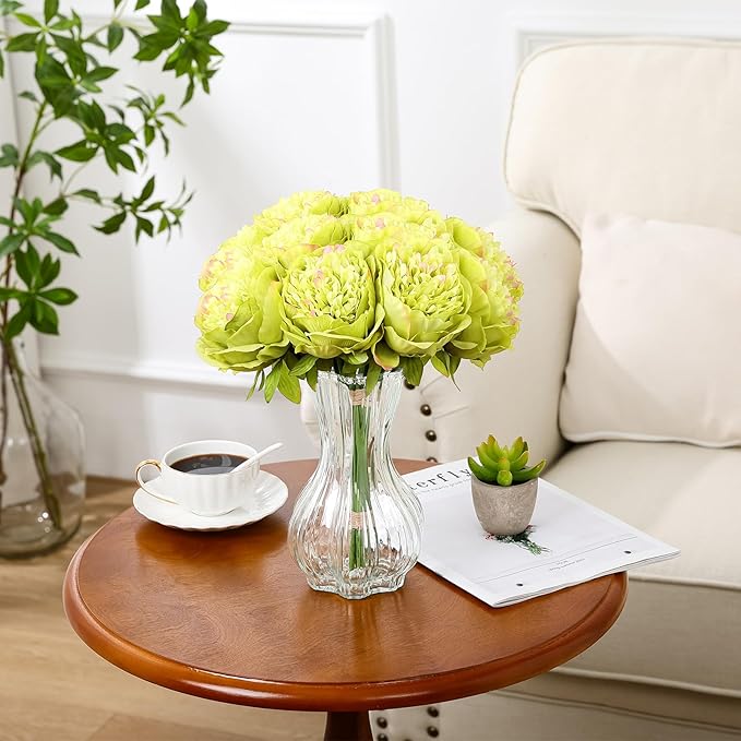 U'Artlines 10 Heads Artificial Peony Silk Flower Leaf Home Office Wedding Party Festival Bar Decor (Green)