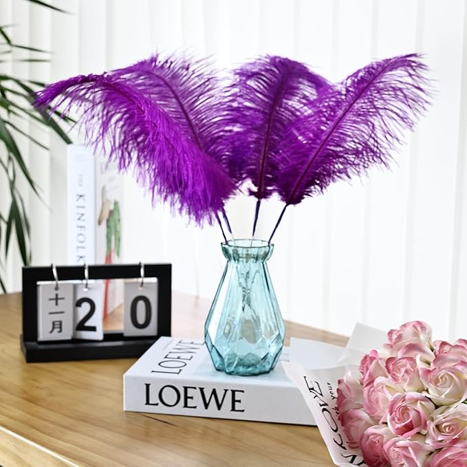 Bulk Purple Ostrich Feathers - 12pcs 12-14inch Crafting Supplies for Centerpiece Table Decorations