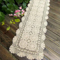 Phantomon Lace Table Runner Rectangular Table Cover Cloth Handmade Crochet Floral Placemats 100% Cotton (Floral Beige, 15x39Inch)