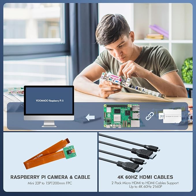 Raspberry Pi 5 Starter Kit with Pi 5 4GB RAM Board, 27W USB-C Pi 5 Power Supply, 128GB Card, Raspberry Pi 5 Aluminum Case