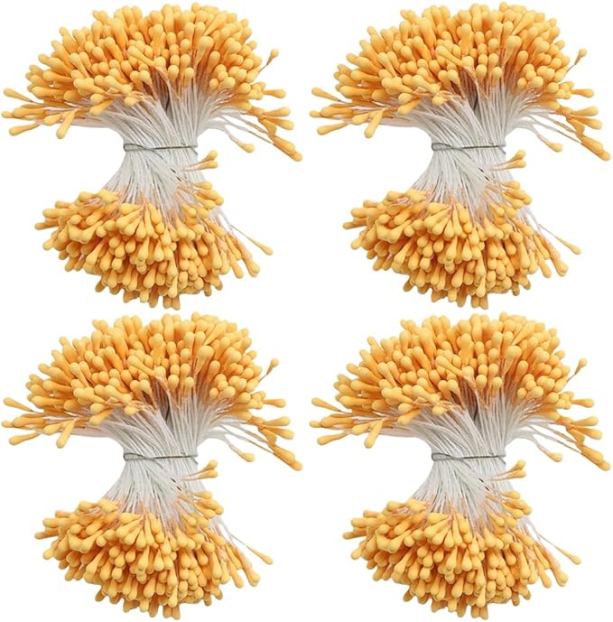 HAHIYO 700Pcs 2mm Orange-Yellow Matte Double Head Flower Stamen Pistil for Flower Making Scrapbook Decoration - Handmade Artificial Flowers Pistil Matt-Like Floral Stamens Flowers Pollen Stamen