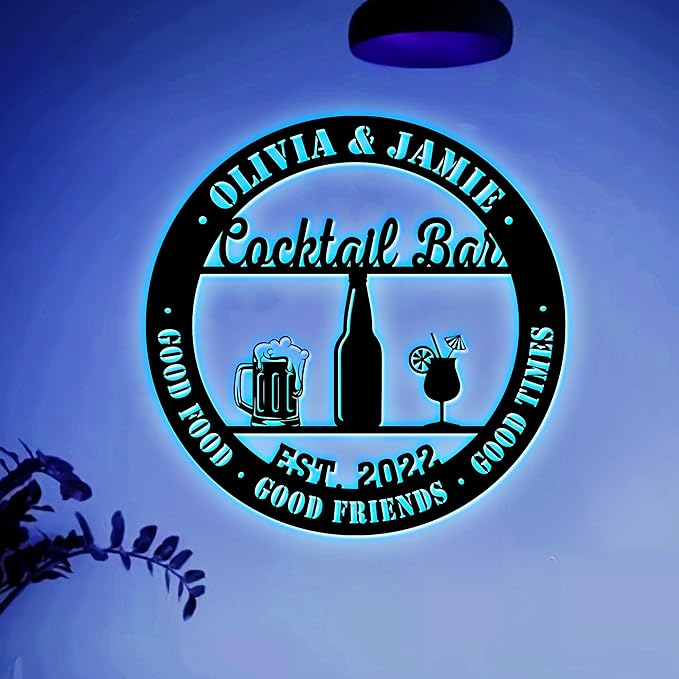 Personalized Cocktail Bar Metal Sign LED Lights, Cocktail Sign, Drinking Lounge, Cocktail Lovers Gift, Father Day Gift, Bar Decor for Home