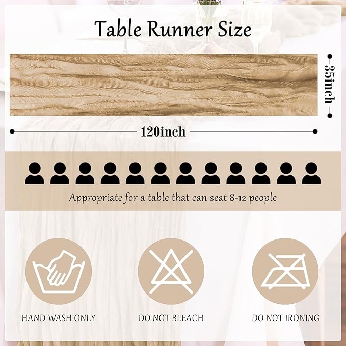 Cheesecloth Table Runner 10FT (35x120 Inch) - 10 Pack Nude Boho Gauze Fabric Cheese Cloth Table Runner Rustic Sheer Table Runners Cheesecloth for Wedding, Bridal Shower, Birthday Party Decor