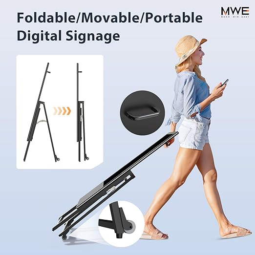 MWE 32 Inch Digital Signage Display, Portable LCD Digital Kiosk, Advertising Display Poster, Android Kiosk with Auto Media Player, HDMI/USB