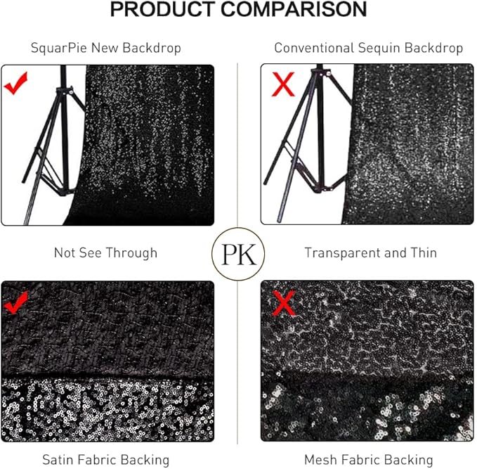 SquarePie Sequin Backdrop Less See Through Thick Background for Party Halloween Glitter Curtain 20FT x 10FT Black
