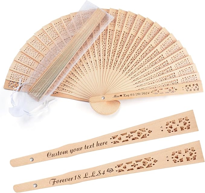 30Pcs Personalized Folding Hand Fans Custom Engraved Summer Wedding Fans,Personalized Wooden Fans Party Favor Bridal Shower Gifts for Guests