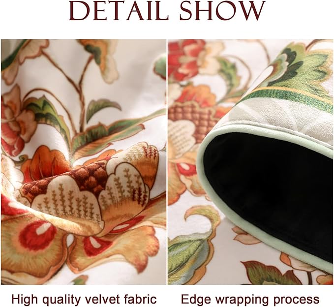 patdrea Designer Elegant French Floral Velvet Table Runner, Fresh Green with Orange Blossoms Pattern Table Mat, Decoration for Kitchen Dining Coffee Table Cabinet Banquet Thanksgiving,12"*87"