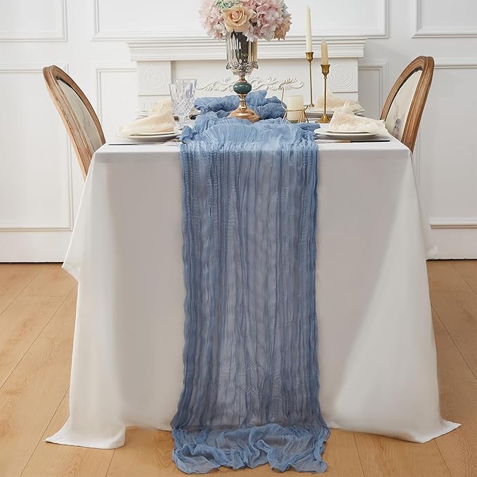 Dusty Blue 6 Pack Cheesecloth Table Runner 120 Inch 10 FT Boho Rustic Gauze for Wedding Baby Shower Party Farmhouse Summer Home Decor Washable
