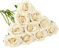 Artificial Rose 10pcs Open Flower Bouquet Faux Rose Stems for Wedding Arrangement, Bridal Bouquet, Centerpiece, Fake Faux Silk Flowers (Beige)